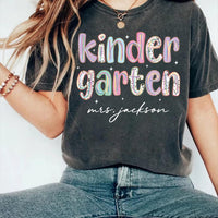 Personalized Kindergarten Shirt, Custom Teacher Name Tee, Colorful Classroom Graphic, Back to School Outfit, Teacher Appreciation Gift