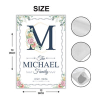 Personalized Floral Monogram Garden Flag, 12x18 Double Sided Yard Flag, Family Last Name Sign, Outdoor Porch Decor, Housewarming Gift