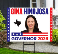 Gina Hinojosa For Texas Governor 2026 Yard Sign, Corrugated Plastic Governor Elections Race Red White & Blue Yard Sign with Metal H-Stake