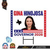 Gina Hinojosa For Texas Governor 2026 Yard Sign, Corrugated Plastic Governor Elections Race Red White & Blue Yard Sign with Metal H-Stake
