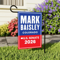 Mark Baisley For Colorado Senate 2026 Garden Flag, Double Sided, 2026 Senate Flag, Elections Flag, Race Red White & Blue Flag