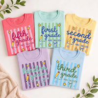 Personalized Teacher Grade Shirt, Custom Kindergarten to Fifth Grade Tee, Retro Pencil Top, Back to School Outfit, Gift for Teacher