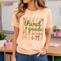 Personalized Teacher Grade Shirt, Custom Kindergarten to Fifth Grade Tee, Retro Pencil Top, Back to School Outfit, Gift for Teacher