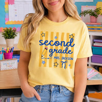 Personalized Teacher Grade Shirt, Custom Kindergarten to Fifth Grade Tee, Retro Pencil Top, Back to School Outfit, Gift for Teacher
