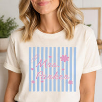 Personalized Teacher Name Shirt, Custom Mrs Classroom Tee, Striped Floral School Top, Back to School Outfit, Teacher Appreciation Gift