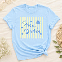 Personalized Teacher Name Shirt, Custom Mrs Classroom Tee, Striped Floral School Top, Back to School Outfit, Teacher Appreciation Gift