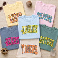 Personalized School Mascot Shirt, Custom Team Name Tee, Retro Varsity Bow Spirit Wear, Game Day Teacher Shirt, Custom Team Gift for Staff