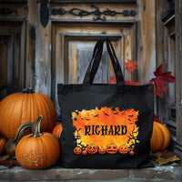 Personalized Halloween Canvas Tote Bag, Custom Name Trick or Treat Bag, Kids Candy Sack, Spooky Party Tote, Halloween Gift for Kids