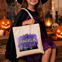 Personalized Halloween Canvas Tote Bag, Custom Name Trick or Treat Bag, Kids Candy Sack, Spooky Party Tote, Halloween Gift for Kids