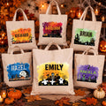 Personalized Halloween Canvas Tote Bag, Custom Name Trick or Treat Bag, Kids Candy Sack, Spooky Party Tote, Halloween Gift for Kids