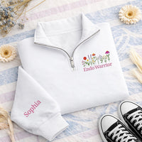 Endo Warrior Embroidered Quarter Zip Sweatshirt, Custom Sleeve Name Pullover, Endometriosis Support Top, Awareness Wear, Gift for Her