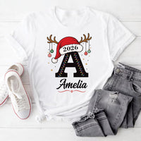 Personalized Family Christmas Sweatshirt Initial Monogram Holiday Tee, Santa Hat Reindeer Design, Adult Kids Baby Sizes, Christmas Gift 2026
