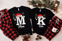 Personalized Family Christmas Shirt, Initial Monogram Holiday Tee, Santa Hat Reindeer Design, Adult Kids Baby Sizes, Christmas Gift 2026