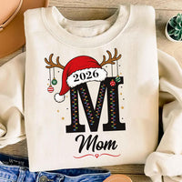 Personalized Family Christmas Shirt, Initial Monogram Holiday Tee, Santa Hat Reindeer Design, Adult Kids Baby Sizes, Christmas Gift 2026