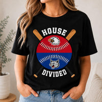 Custom House Divided Baseball Shirt, Personalized Two Team Name Tee, Split Ball Rivalry Design, Game Day Family Outfit, Custom Team Gift