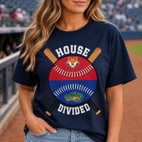 Custom House Divided Baseball Shirt, Personalized Two Team Name Tee, Split Ball Rivalry Design, Game Day Family Outfit, Custom Team Gift