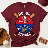 Custom House Divided Baseball Shirt, Personalized Two Team Name Tee, Split Ball Rivalry Design, Game Day Family Outfit, Custom Team Gift