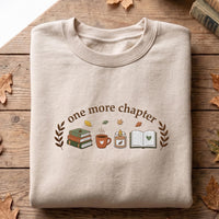 One More Chapter Embroidered Shirt, Bookish Hoodie, Cozy Autumn Reading Sweatshirt, Autumn Reader Crewneck, Book Lover Gift for Women