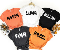 Personalized Halloween Family Shirts, Custom Name Matching Tees, Spooky Bone Lettering Tops, Family Costume Outfit, Halloween Gift