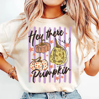 Hey There Pumpkin Shirt for Women, Retro Fall Graphic Tee, Cute Halloween Party Tee, Autumn Thanksgiving Outfit, Halloween Gift for Her