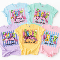Personalized Grade Teacher Shirt, Custom Teacher Name Tee, Pre-K to Third Grade Top, Cute Dinosaur Classroom Outfit, Back to School Gift