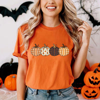 Cozy Plaid Pumpkin Shirt for Women, Cute Autumn Graphic Tee, Halloween Party T-Shirt, Family Thanksgiving Outfit, Halloween Gift for Her