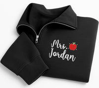 Personalized Teacher Embroidered Quarter Zip Sweatshirt, Custom Name Pullover, Classroom Workwear, Back to School Outfit, Teacher Gift