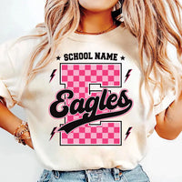 Personalized School Mascot Shirt, Custom School Name Spirit Tee, Checkerboard Varsity T-Shirt, Pep Rally Student Outfit, Coach Gift