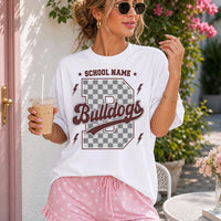 Personalized School Mascot Shirt, Custom School Name Spirit Tee, Checkerboard Varsity T-Shirt, Pep Rally Student Outfit, Coach Gift