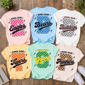 Personalized School Mascot Shirt, Custom School Name Spirit Tee, Checkerboard Varsity T-Shirt, Pep Rally Student Outfit, Coach Gift