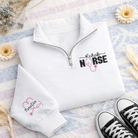 Personalized Rehab Nurse Embroidered Quarter Zip Sweatshirt, Custom Sleeve Sweater, Hospital Shift Pullover, Rehab RN Gift, Gift for RN