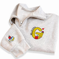 Personalized Teacher Embroidered Quarter Zip Sweatshirt, Custom Initial Pullover, Classroom Layer, School Staff Outfit, Teacher Gift