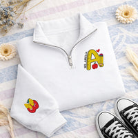 Personalized Teacher Embroidered Quarter Zip Sweatshirt, Custom Initial Pullover, Classroom Layer, School Staff Outfit, Teacher Gift