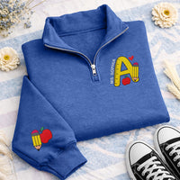 Personalized Teacher Embroidered Quarter Zip Sweatshirt, Custom Initial Pullover, Classroom Layer, School Staff Outfit, Teacher Gift