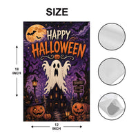 Happy Halloween Ghost Garden Flag, 12x18 Double Sided Yard Flag, Spooky Porch Decor, Haunted House Fall Yard Decor, Halloween Gift