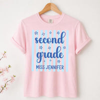 Personalized Second Grade Teacher Shirt, Custom Name Tee, Retro Grade Team Top, Back to School Outfit, Teacher Gift