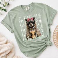 Personalized Fifth Grade Teacher Shirt, Custom Teacher Name Tee, Coffee Raccoon Top, Back to School Outfit, Educator Gift