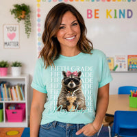 Personalized Fifth Grade Teacher Shirt, Custom Teacher Name Tee, Coffee Raccoon Top, Back to School Outfit, Educator Gift