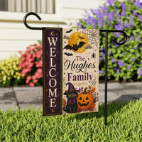 Personalized Halloween Garden Flag, 12x18 Double Sided Yard Flag, Spooky Porch Decor, Custom Family Welcome Sign for Home, Autumn Gift