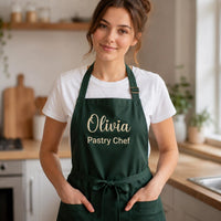 Custom Chef Embroidered Apron, Personalized Name and Title Cooking Apron, Full-Length Kitchen Apron, Custom Chef Apron, Culinary Gift