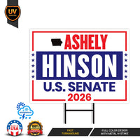 Ashley Hinson For Iowa Senate 2026 Yard Sign, Corrugated Plastic Senate Elections, Race Red White & Blue Yard Sign with Metal H-Stake