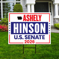 Ashley Hinson For Iowa Senate 2026 Yard Sign, Corrugated Plastic Senate Elections, Race Red White & Blue Yard Sign with Metal H-Stake