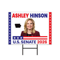 Ashley Hinson For Iowa Senate 2026 Yard Sign, Corrugated Plastic Senate Elections, Race Red White & Blue Yard Sign with Metal H-Stake