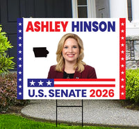 Ashley Hinson For Iowa Senate 2026 Yard Sign, Corrugated Plastic Senate Elections, Race Red White & Blue Yard Sign with Metal H-Stake