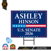 Ashley Hinson For Iowa Senate 2026 Yard Sign, Corrugated Plastic Senate Elections, Race Red White & Blue Yard Sign with Metal H-Stake