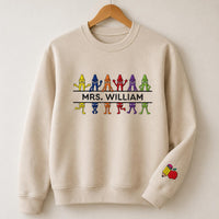 Personalized Teacher Embroidered Sweatshirt, Custom Name Hoodie, Crayon Character Shirt, Teacher Crewneck, Back to School Gift for Women