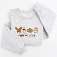 Fall In Love Embroidered Sweatshirt, Autumn Bookish Hoodie, Coffee and Mushroom Shirt, Cozy Reading Crewneck, Book Lover Fall Gift