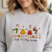 Just A Silly Goose Embroidered Sweatshirt, Funny Fall Goose Hoodie, Autumn Bird Long Sleeve, Holiday Sweatshirt, Cozy Fall Gift for Her