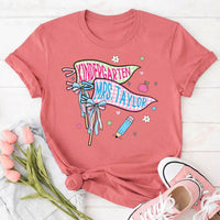 Personalized Kindergarten Teacher Shirt, Custom Mrs Name Tee, Cute Gingham Pennant Design, First Day School Outfit, Gift for Teacher