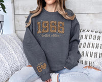 Personalized 1966 Limited Edition Sweatshirt, Custom Chapter 60 Hoodie, Leopard Print Birthday Pullover, 60th Birthday Gift, Front Sleeve